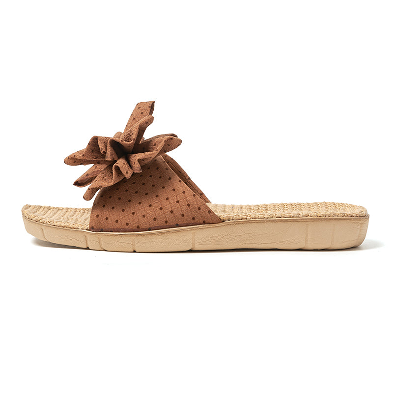 Women’s Linen Bow Slides – Breathable Cushioned Summer Slippers
