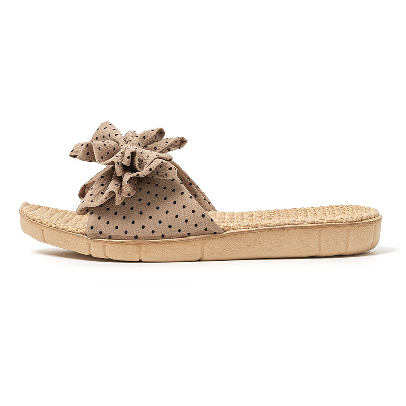 Women’s Linen Bow Slides – Breathable Cushioned Summer Slippers