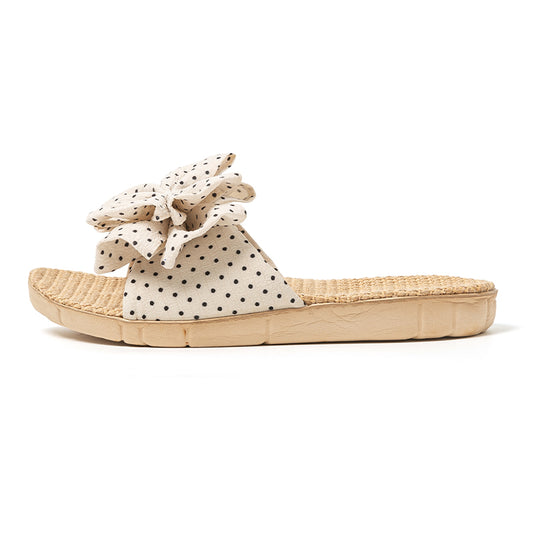 Women’s Linen Bow Slides – Breathable Cushioned Summer Slippers