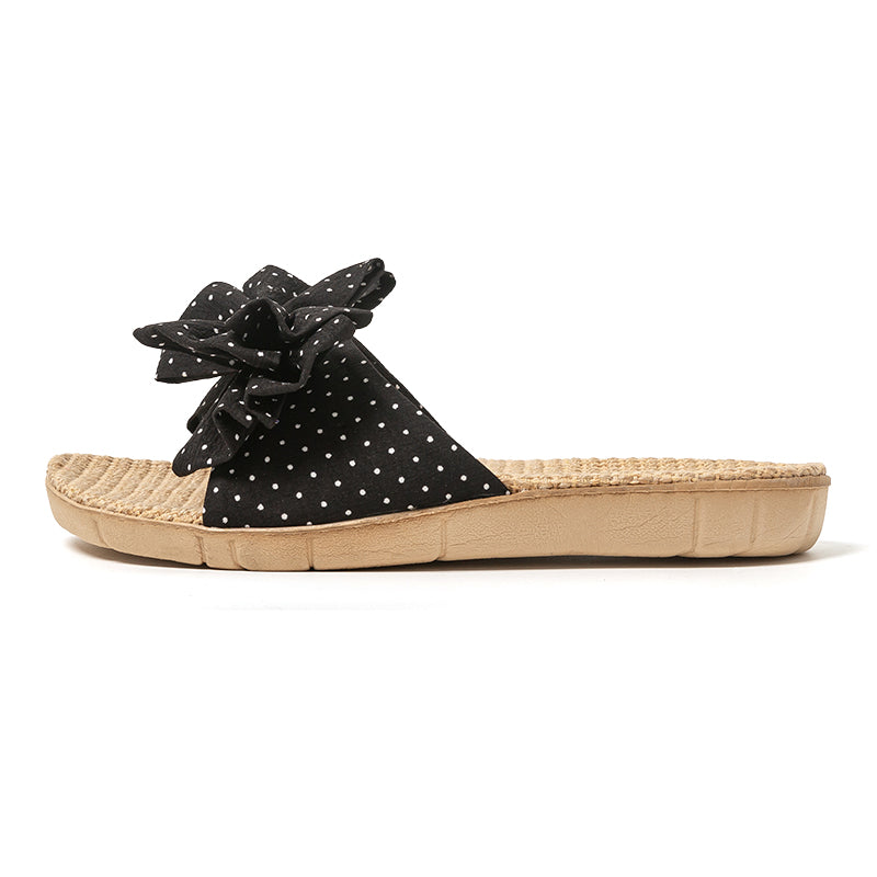 Women’s Linen Bow Slides – Breathable Cushioned Summer Slippers
