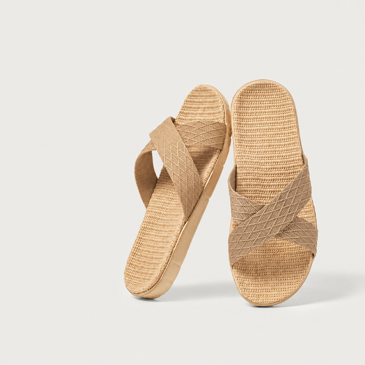 Linen House Slippers for Women Men, Breathable Cross Strap Indoor Outdoor Slides with Non Slip Rubber Sole
