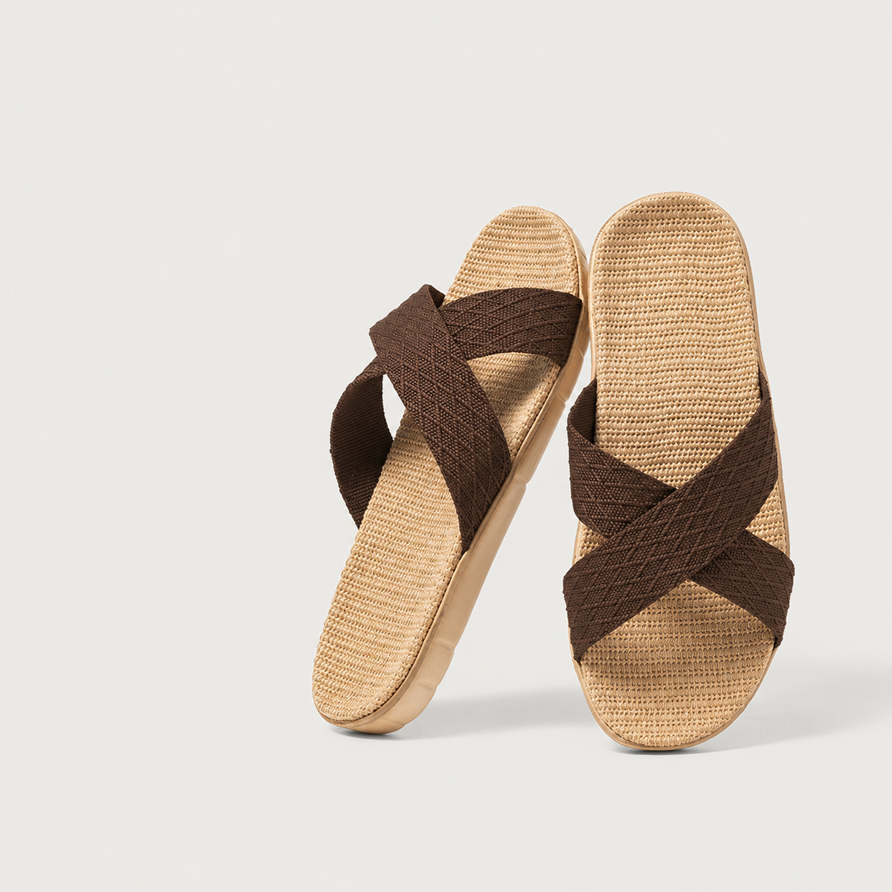 Linen House Slippers for Women Men, Breathable Cross Strap Indoor Outdoor Slides with Non Slip Rubber Sole