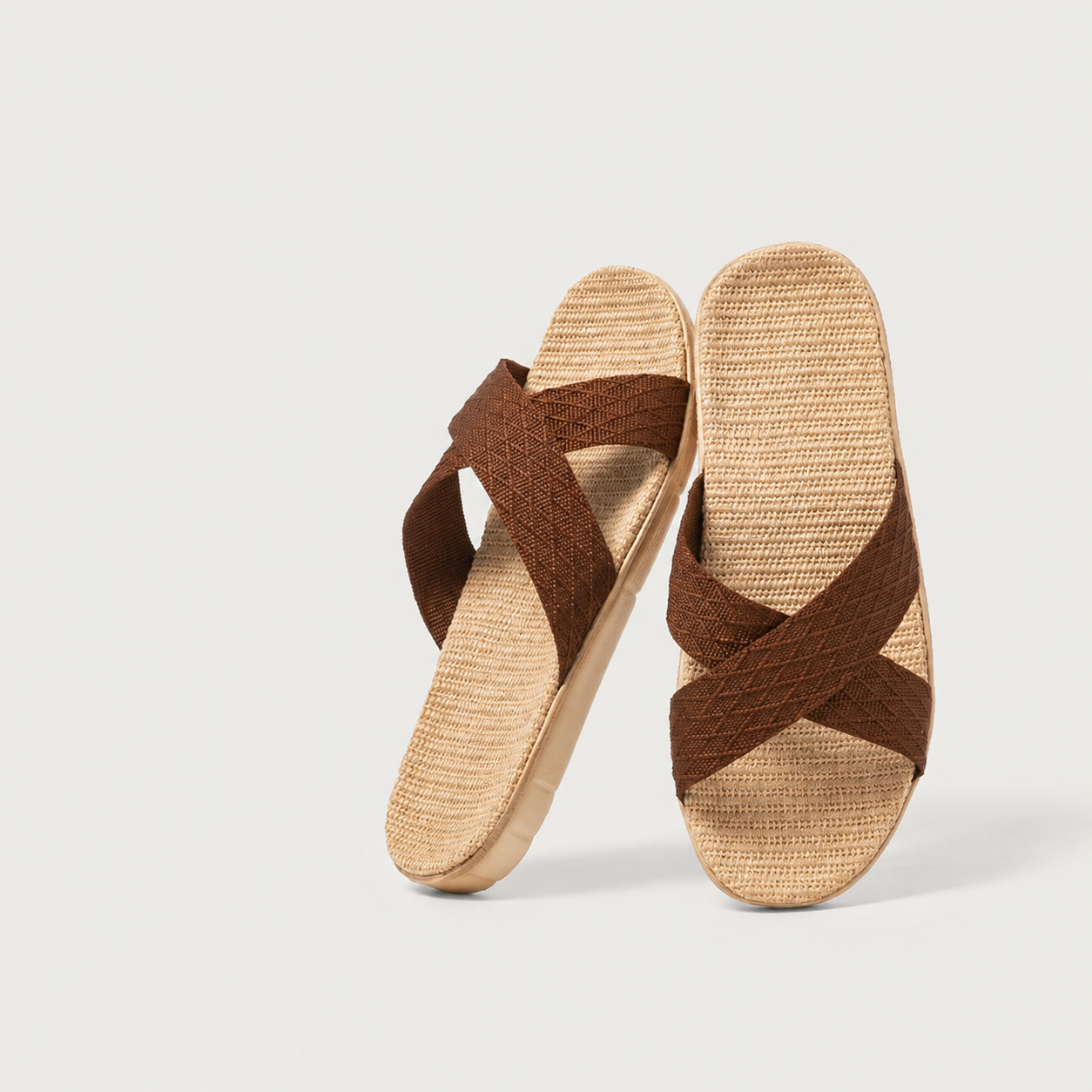 Linen House Slippers for Women Men, Breathable Cross Strap Indoor Outdoor Slides with Non Slip Rubber Sole