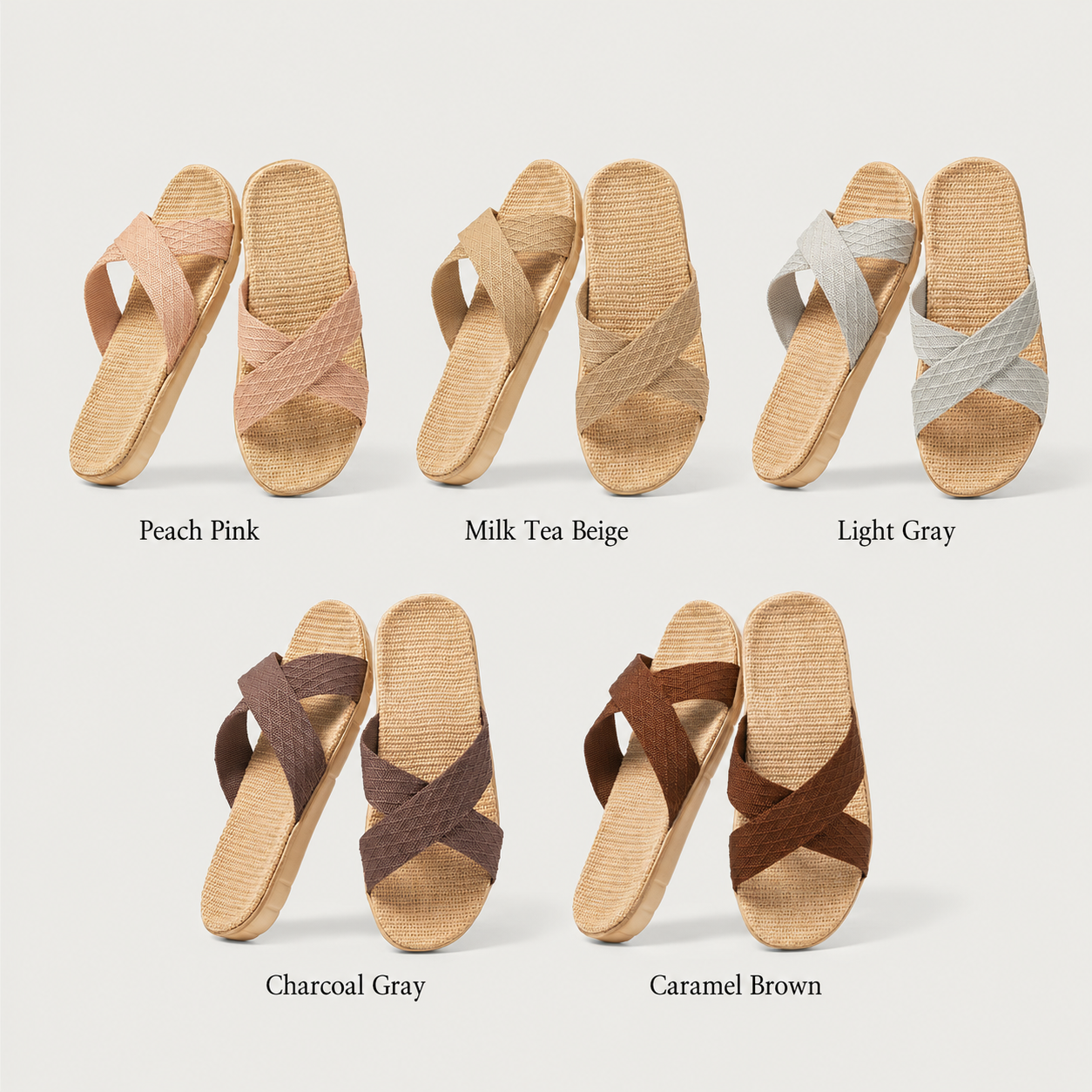 Linen House Slippers for Women Men, Breathable Cross Strap Indoor Outdoor Slides with Non Slip Rubber Sole